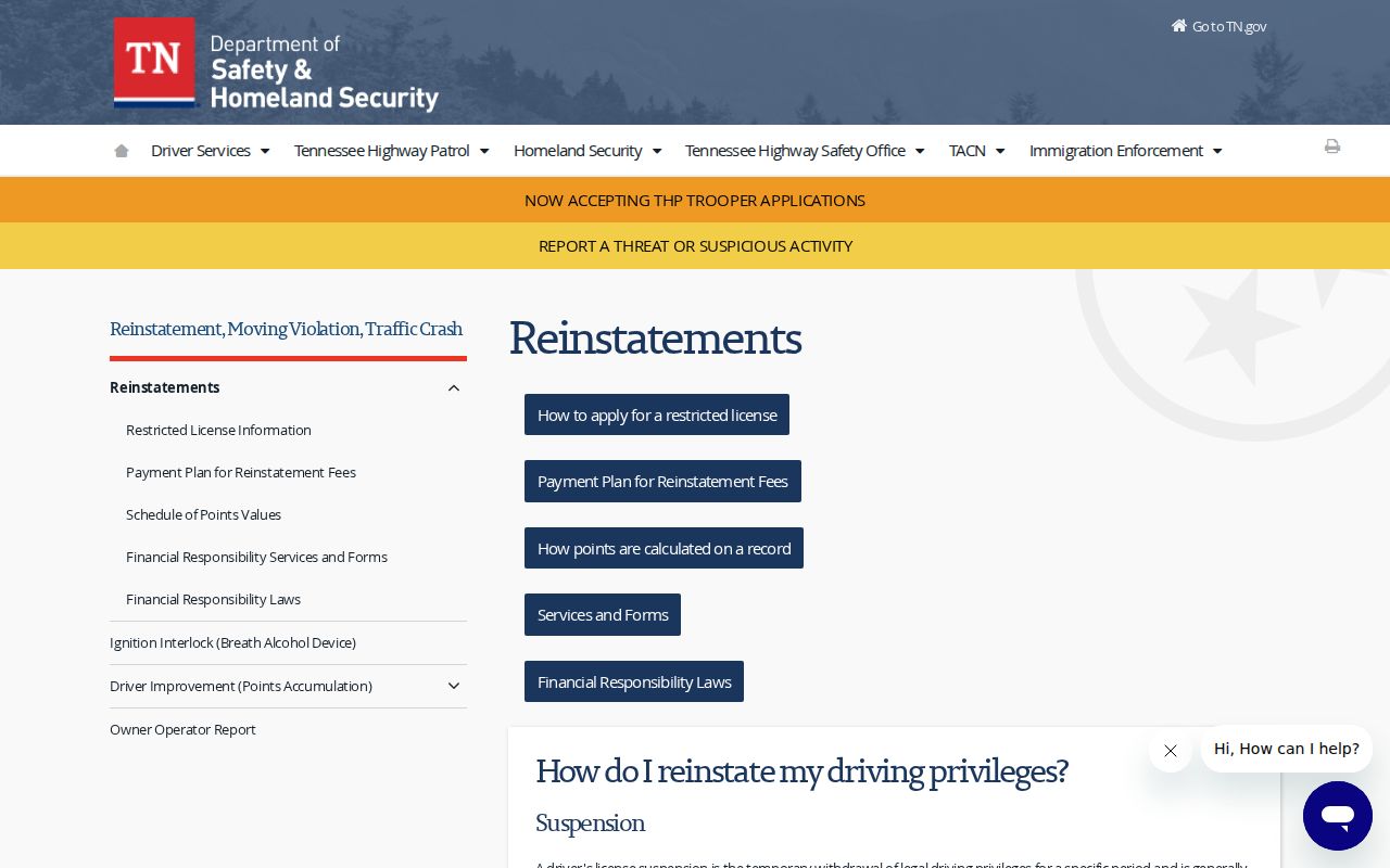 Overton County traffic warrant inquiry and Tennessee driver-services compliance
