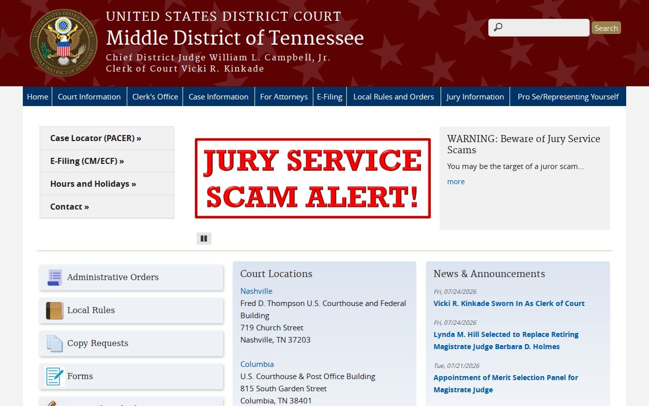 Overton County warrant-record questions and the separate Middle District federal court