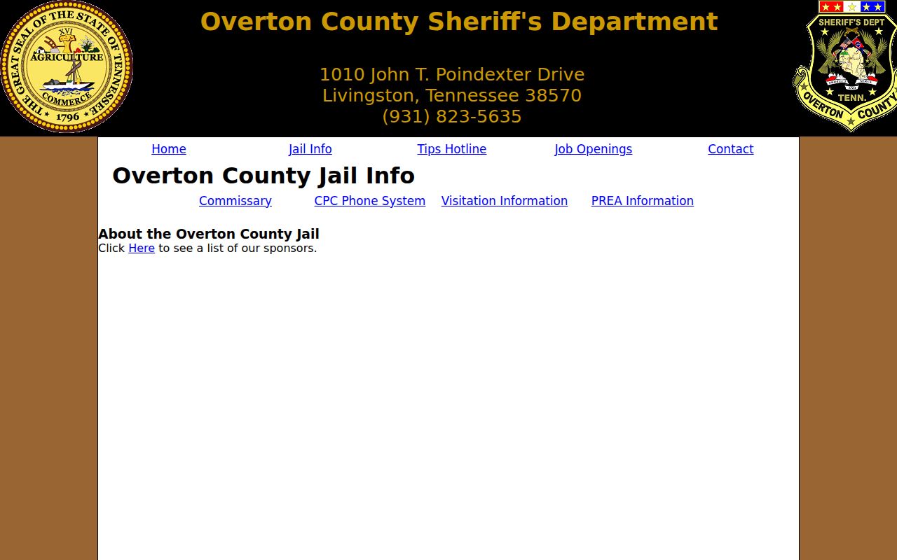 Overton County active-warrant inquiry and Sheriff jail information navigation