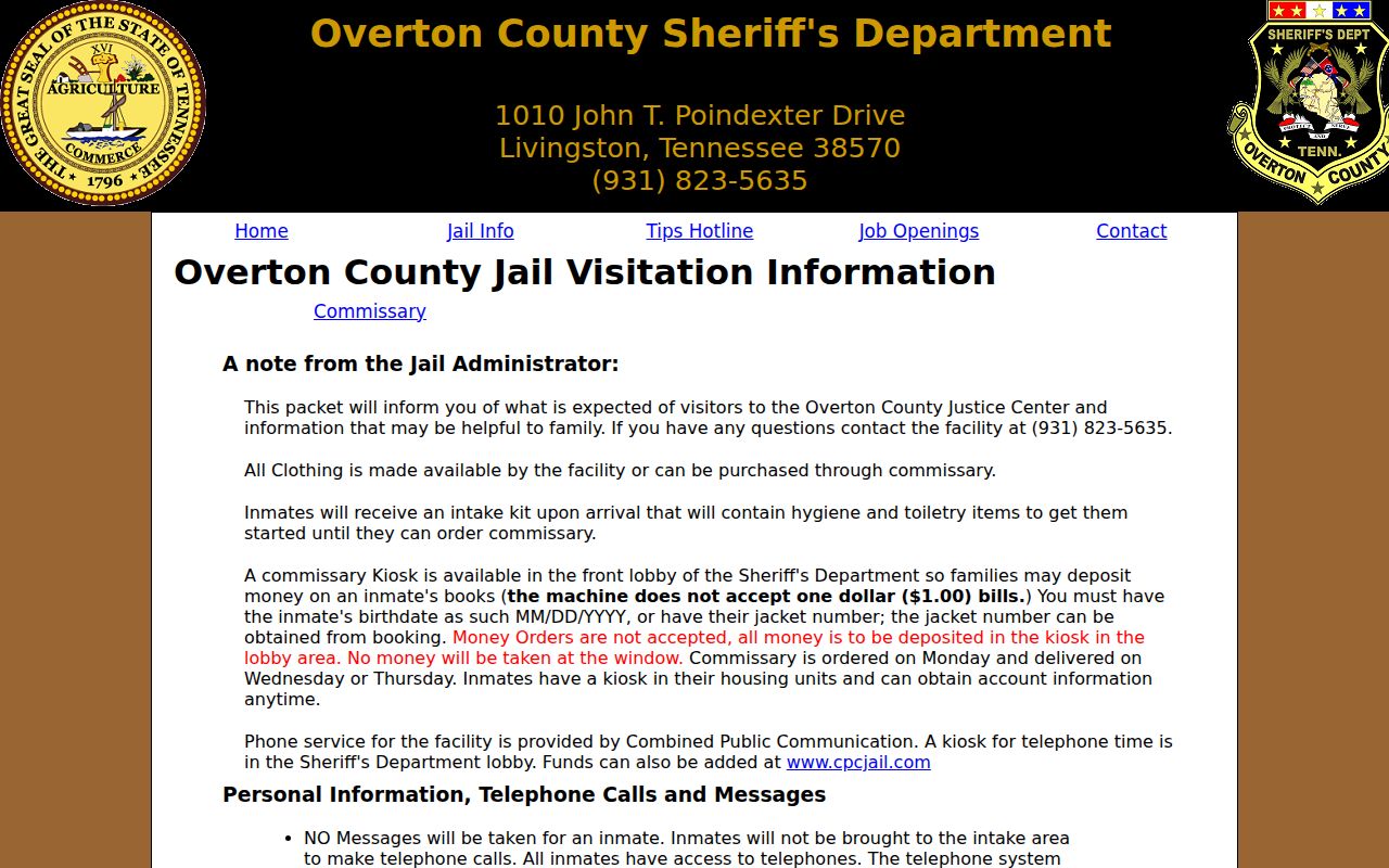 Overton County arrest-warrant service questions and Justice Center visitor information