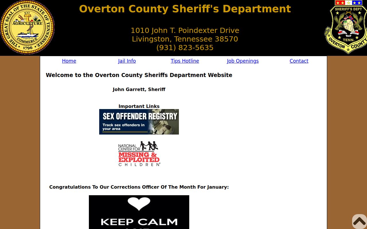 Overton County warrant records routing through the official Sheriff website